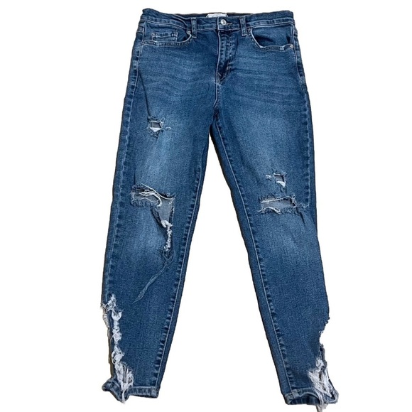 We The Free People Distressed Skinny Ankle Crop High Rise Jeans Size 30 Blue - Picture 1 of 11